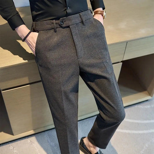 Men's Woolen Elastic Full Length Trousers