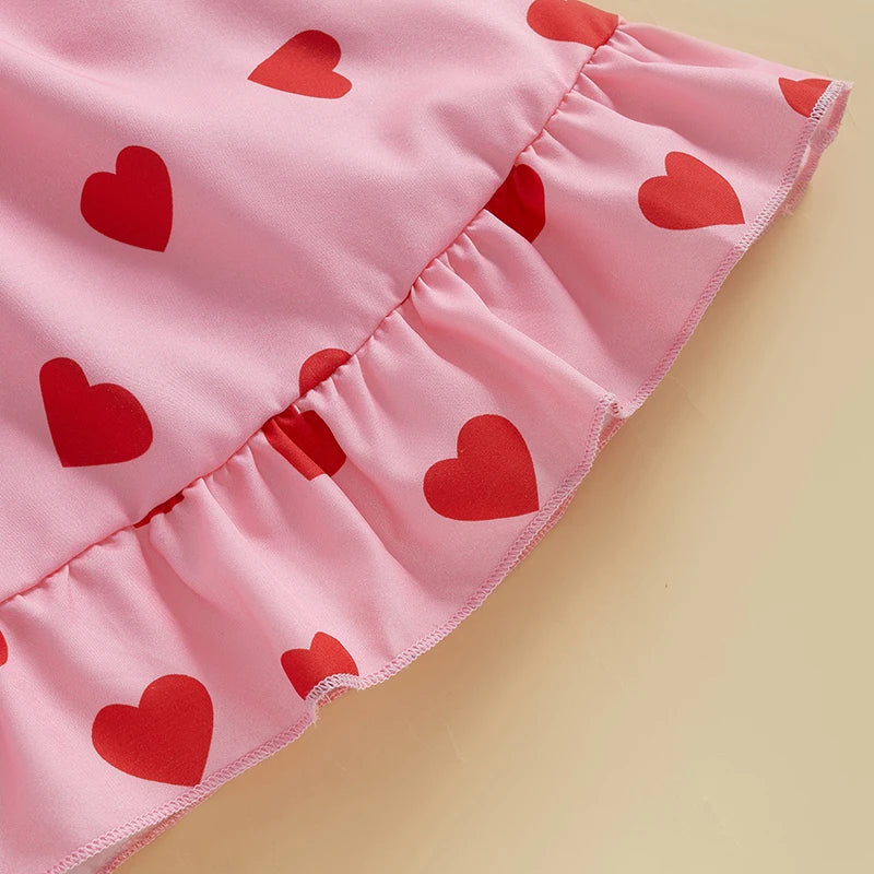 Girls' Valentine's Heart Print Dress - Flutter Sleeve V-Neck A-Line Dress