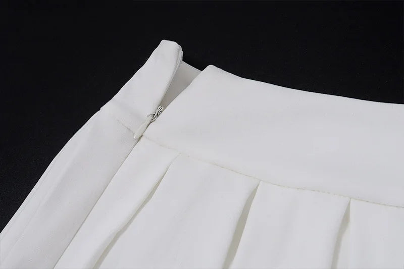 Elegant White Two Piece Sets - Women's Outfits V Neck Top and Pleated Skirt Coquette Matching Sets