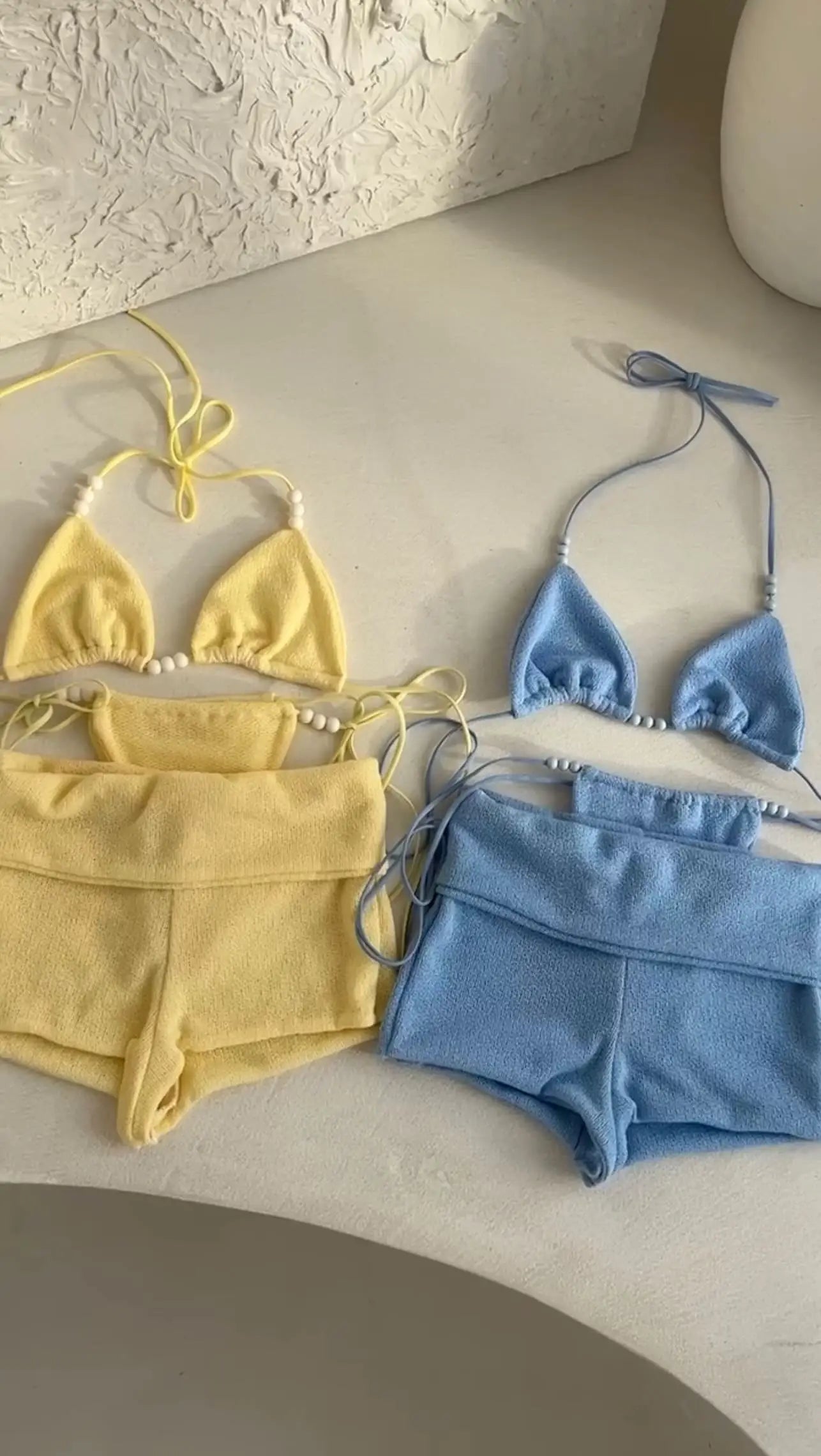 Halter Tie-Knot Bikini Set with Cover-Up Pants - Shimmer Swimwear