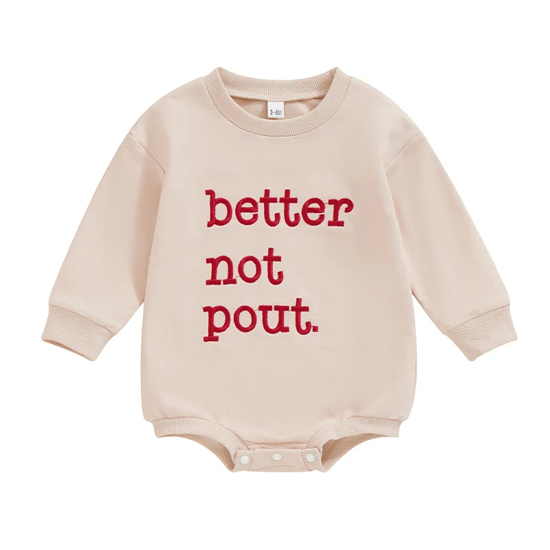 0-18M Baby Girls Bubble Romper Letter Embroidery Round Neck Long Sleeve Sweatshirt Jumpsuit