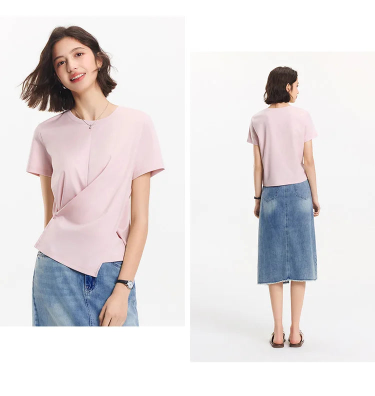 Women's Cropped Cotton T-Shirt - Split Hem Relaxed Fit Summer Top