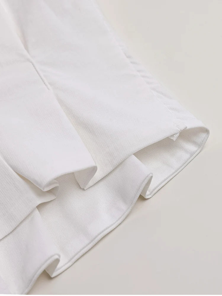 White Ruffle Slim Short Sleeve Square Collar Backless Lace-up Top