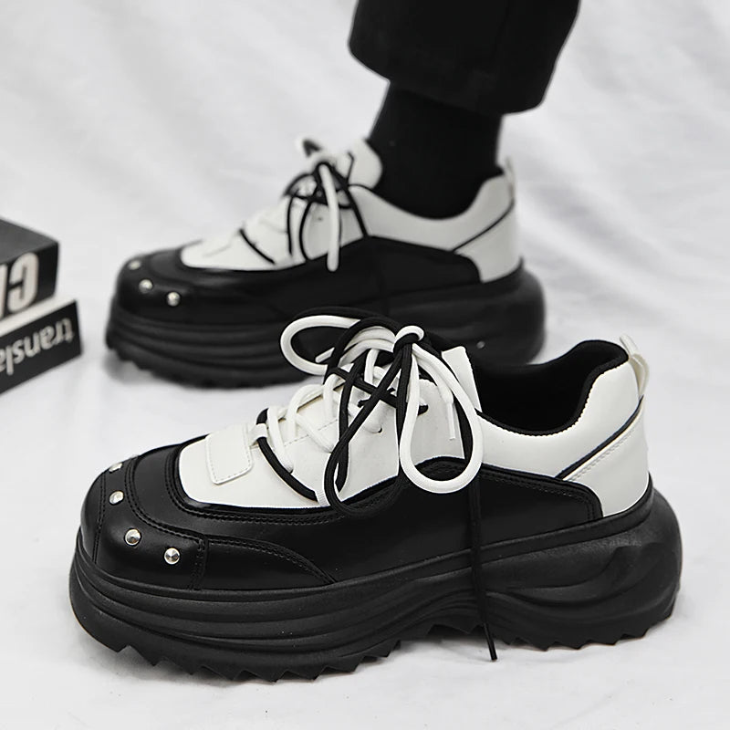 Men's Platform Sneakers with Metal Design - Skateboard Sports Shoes