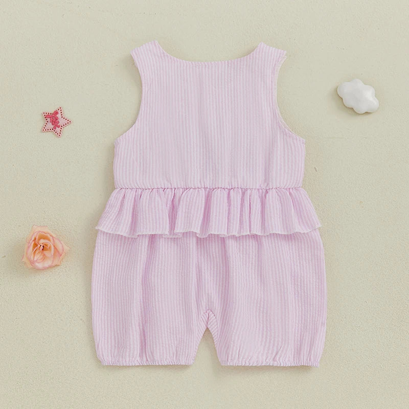 Striped Sleeveless Romper with Cartoon Embroidery - Baby & Toddler
