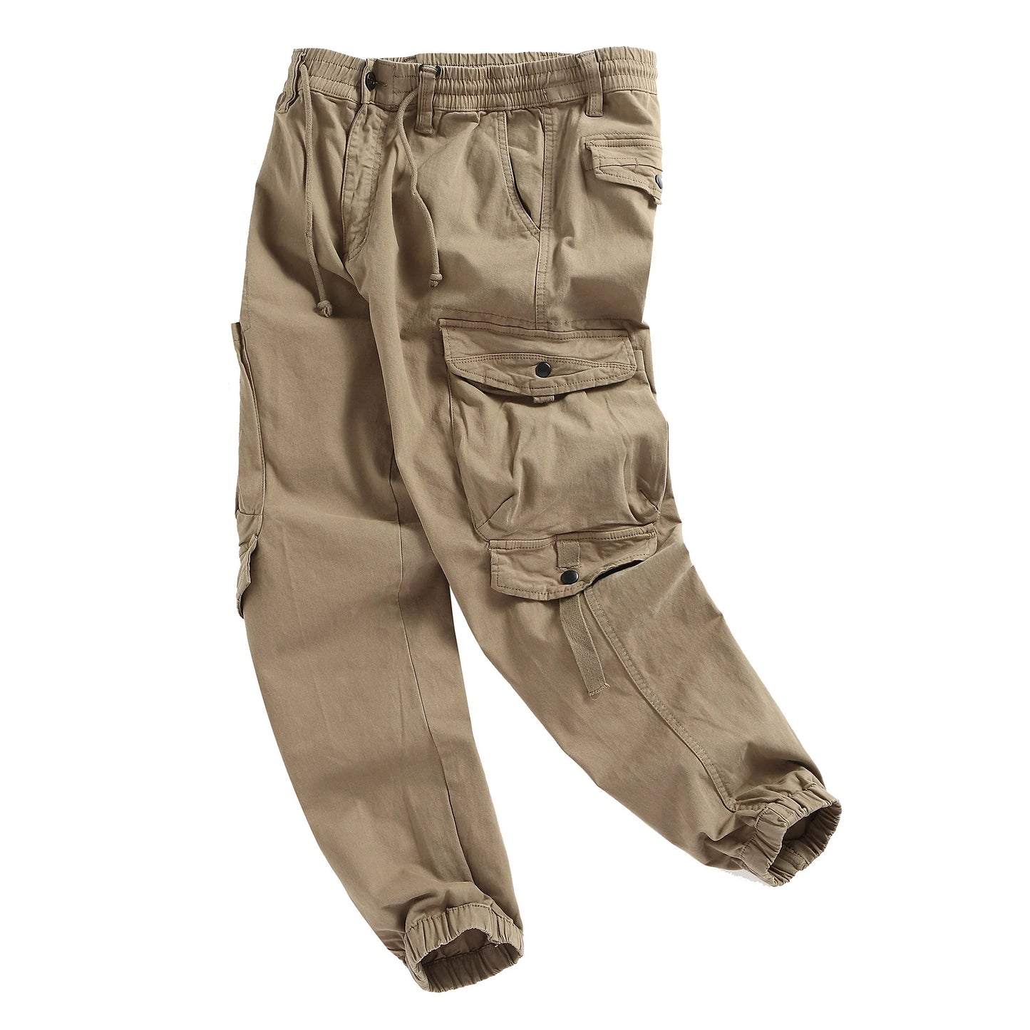 Men's Cotton Cargo Pants - Multi-Pocket Drawstring Joggers