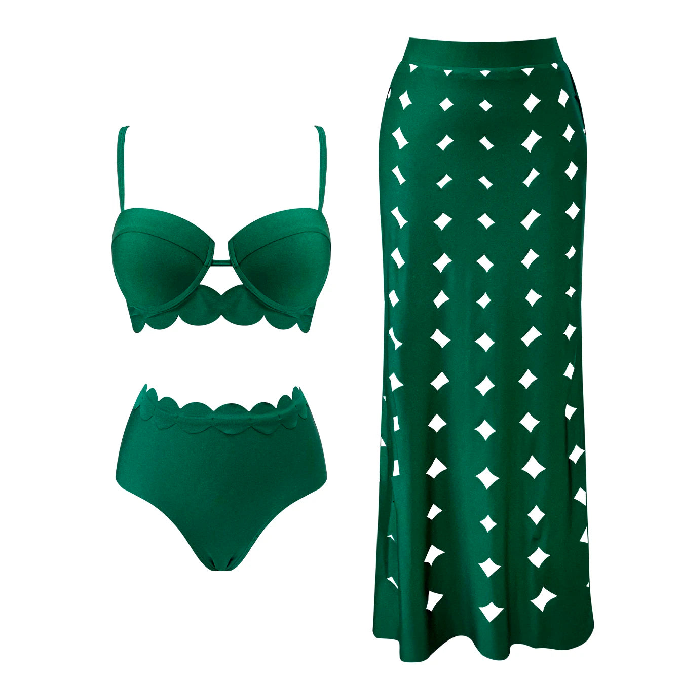 Underwire Bikini Set with Ruffle Skirt - Push Up Brazilian