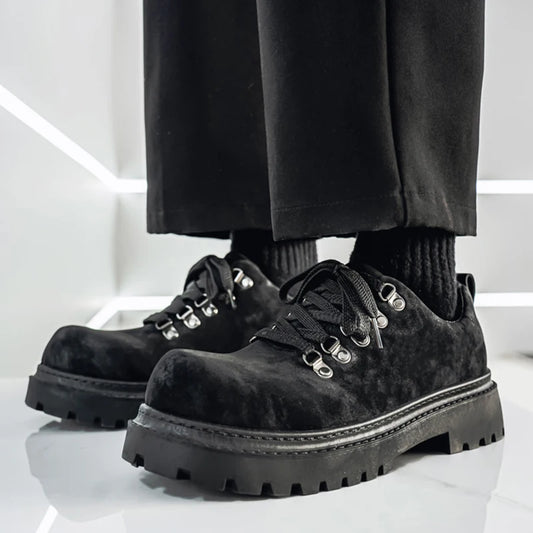 Men's Platform Suede Leather Lace-up Derby Shoes