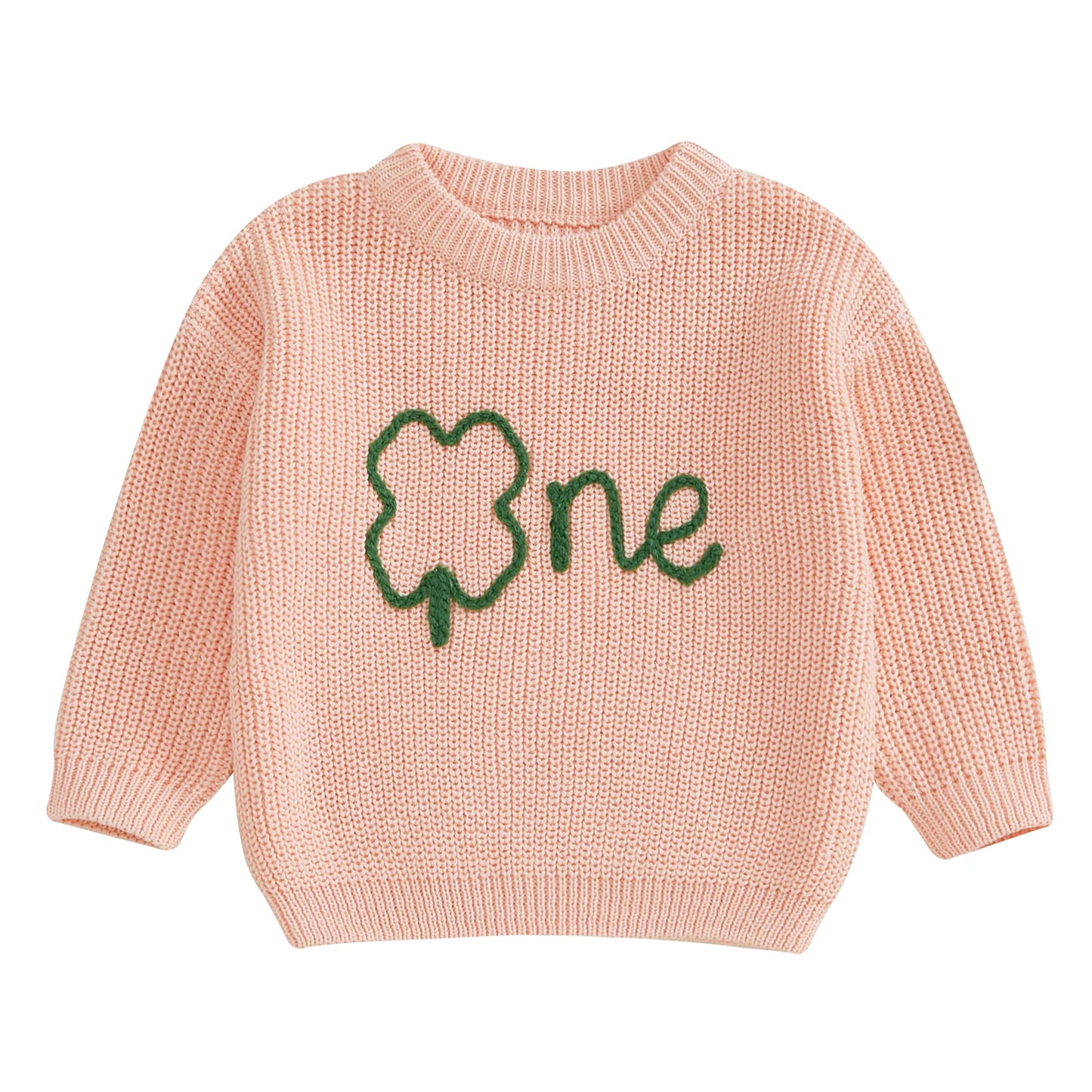 Baby Boys Girls Birthday Sweater 0-18M Clover Letter Embroidery Long Sleeve Pullover Knitwear