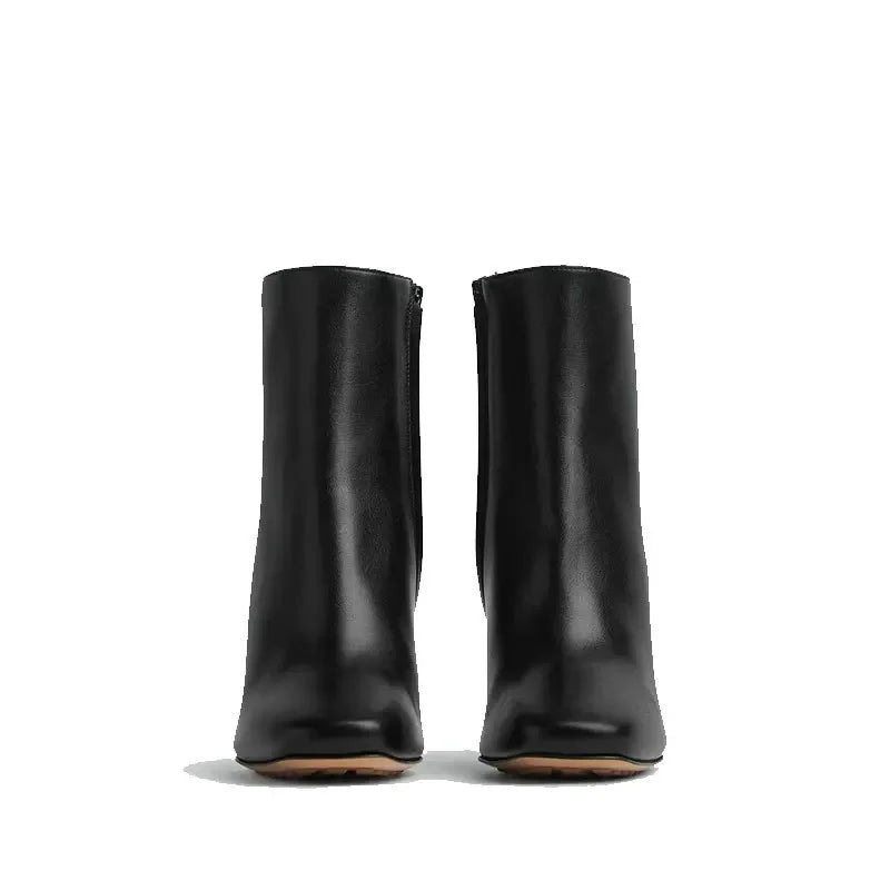 Women's Round Head Metal Electroplating High Heel Short Tube Side Zipper Boots