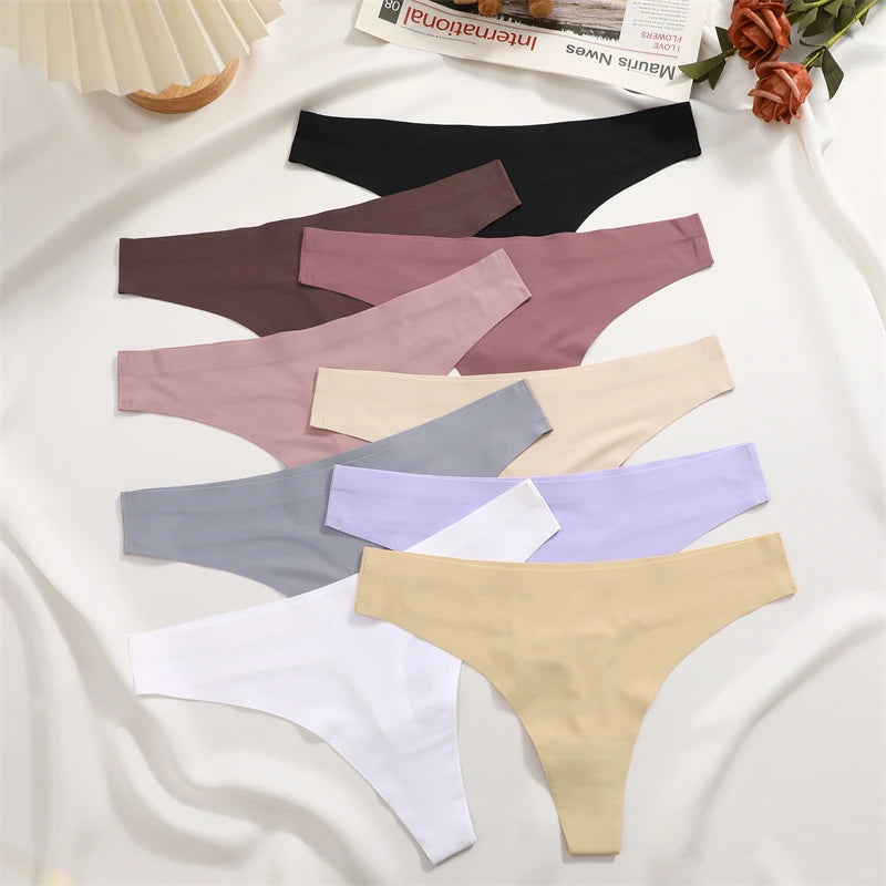 4-Pack Ice Silk Seamless Thongs - Low Waist Bikini Underwear
