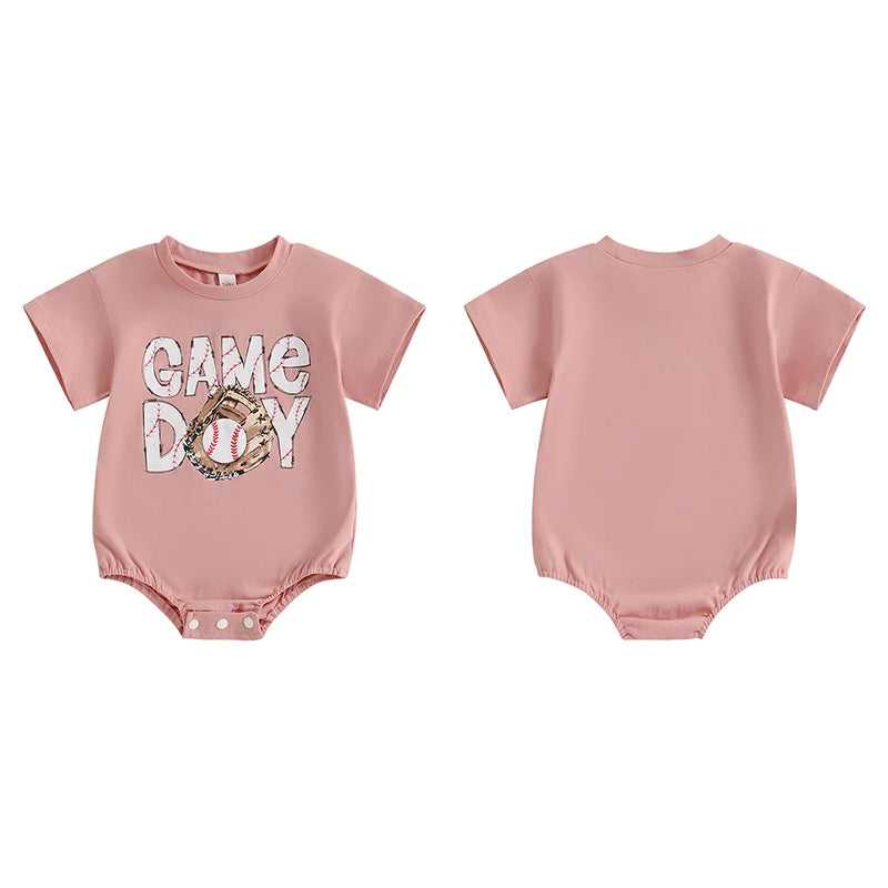 0-18M Baby Girls Boys Baseball Romper Letter Print Short Sleeve Bodysuit  Summer Babygrow