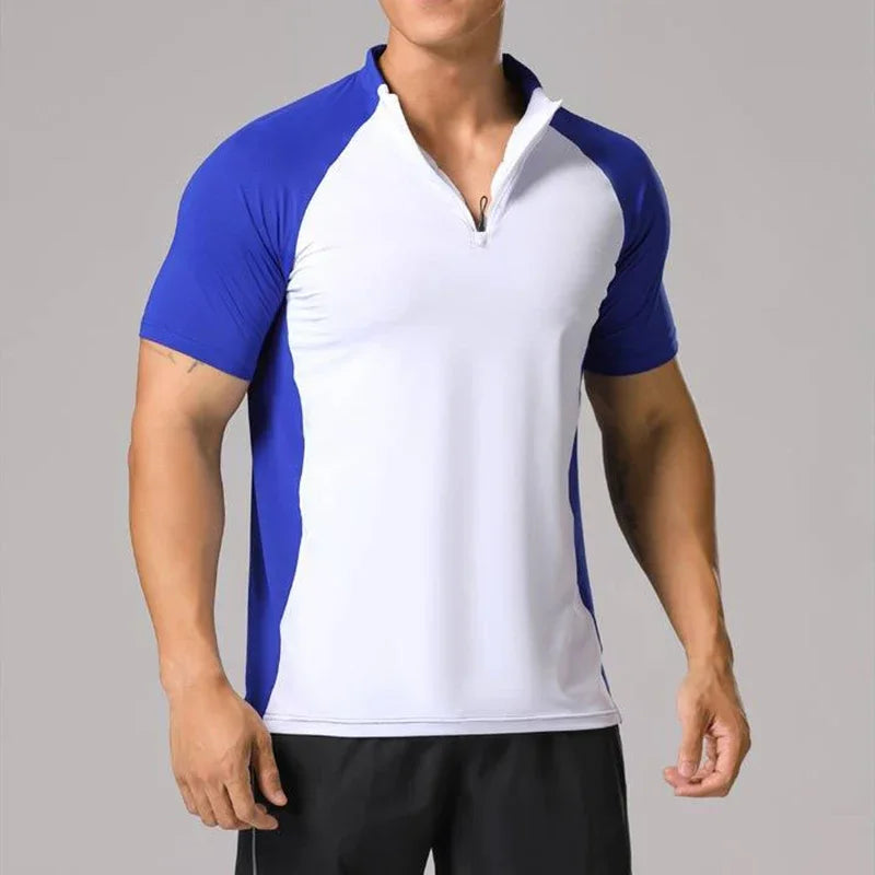 Men's Ice Silk Sweatshirt Elastic Wicking Breathable Tight High Quality Sport Short Sleeves T-shirt