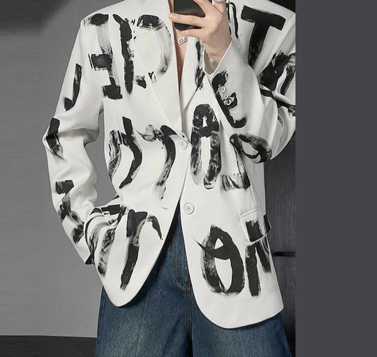 Men's Art Hand-painted Letter Long Sleeved Blazer