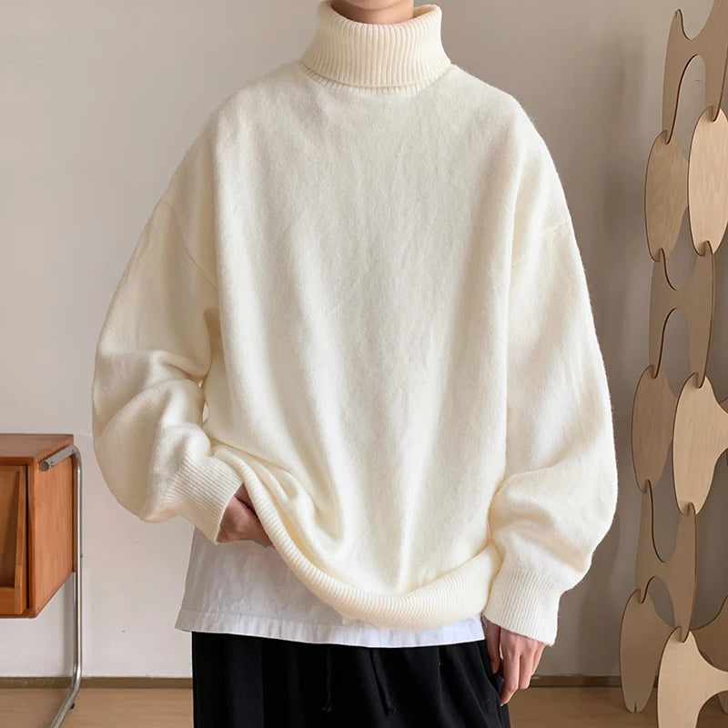 Autumn Loose Turtleneck Sweater - Solid Color Knit Pullover
