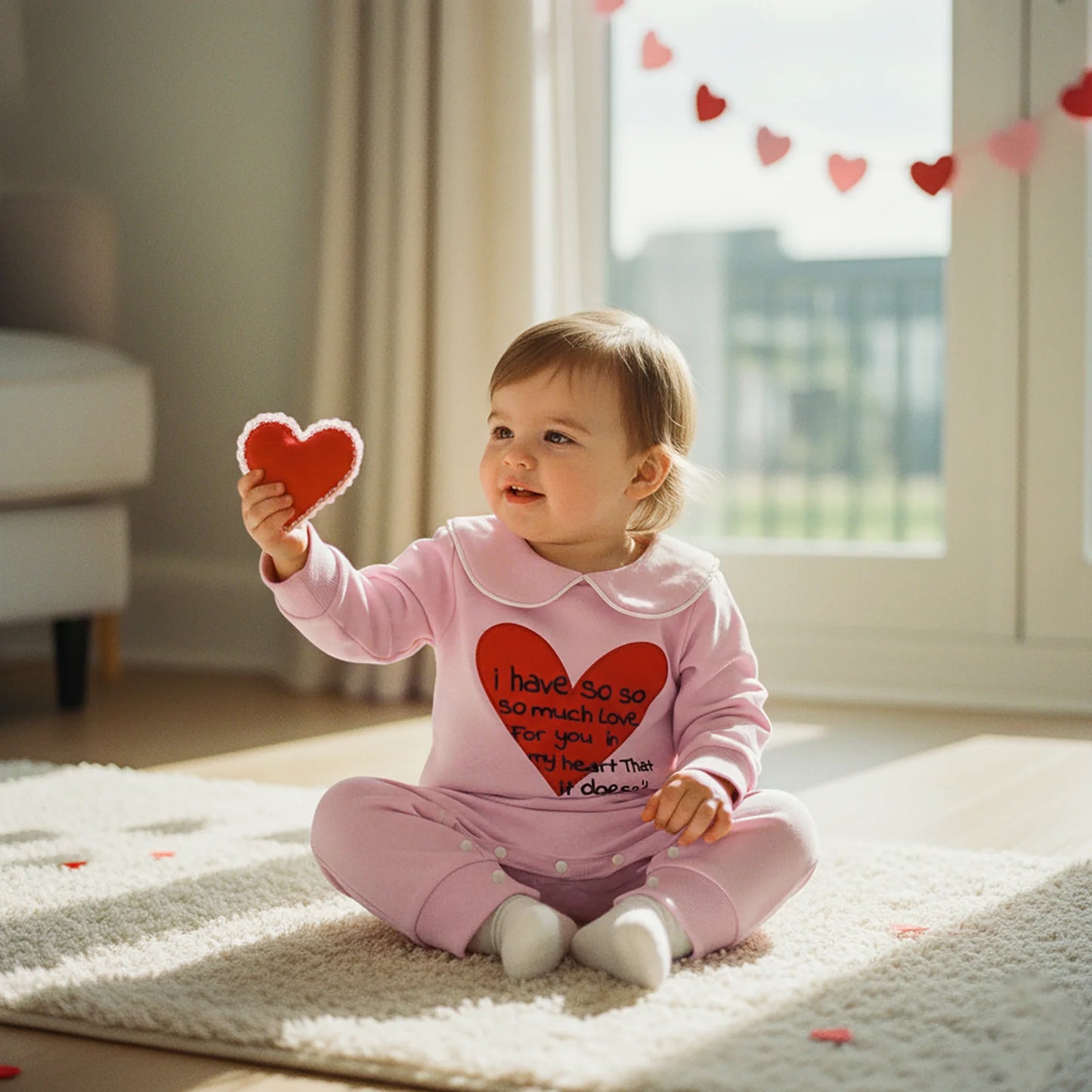 Lovely Baby Valentine's Day Romper - Heart Embroidery Long Sleeve Doll Collar Jumpsuit