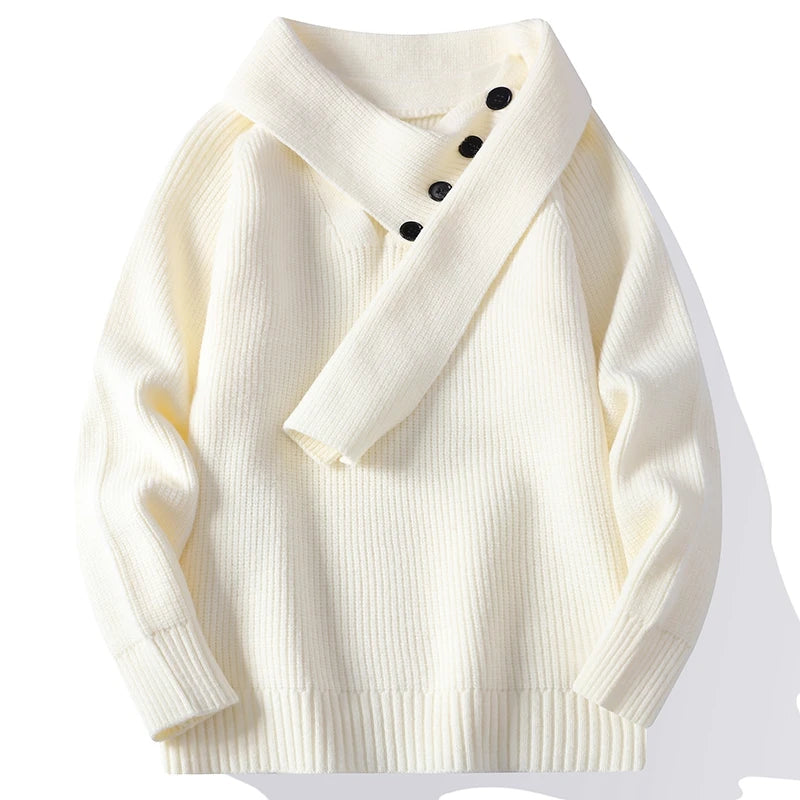 Men's Autumn V-Neck Knit Sweater - Solid Colour Casual Pullover