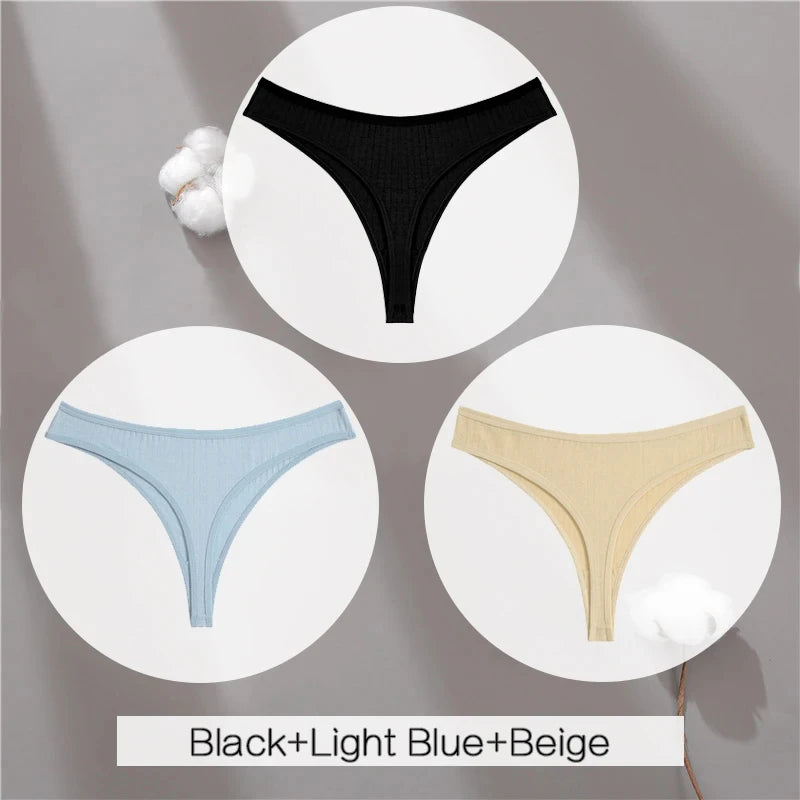 Women's Soft Cotton Thongs 3-Pack - Comfortable Low-Rise Underwear