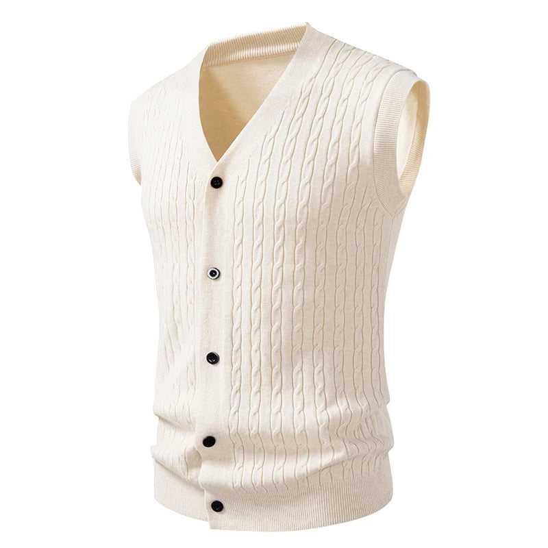Men's V-Neck Knit Vest Cardigan - Slim Fit Single Breasted Sleeveless Waistcoat for Autumn
