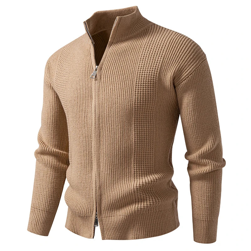 Stand Collar Zip Knit Sweatercoat - Smart Casual Cardigan Jacket