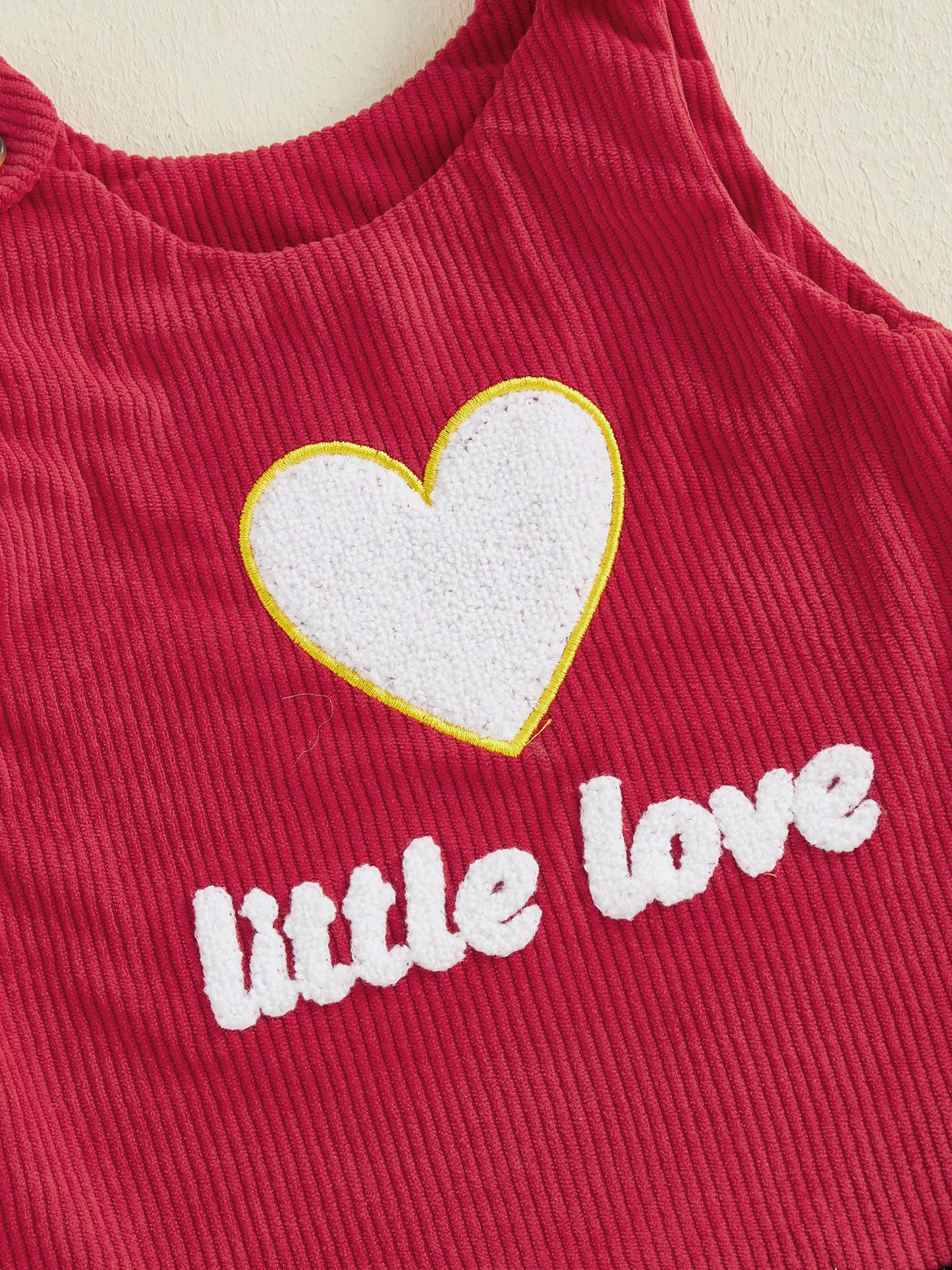 Baby Girls Valentine's Day Heart Embroidered Sleeveless Layered Ruffle Overall Dress