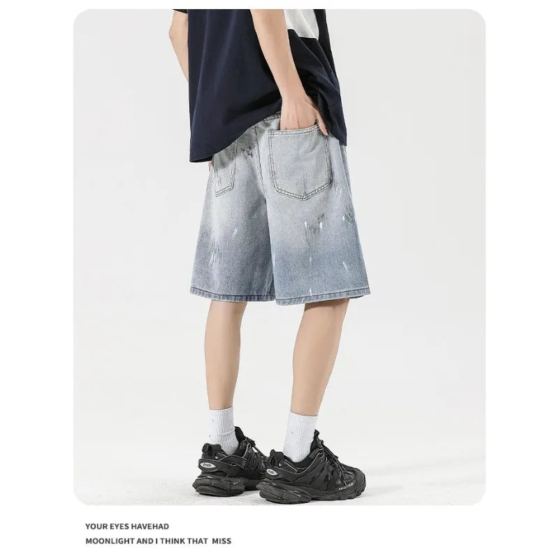 Men's Distressed Denim Shorts - Straight Fit