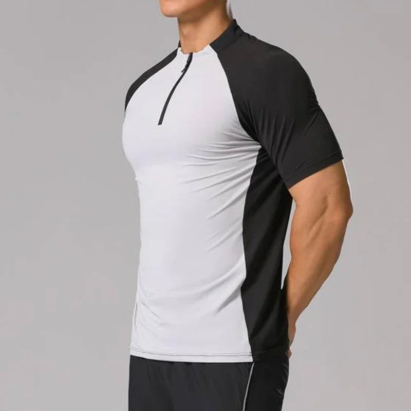 Men's Ice Silk Sweatshirt Elastic Wicking Breathable Tight High Quality Sport Short Sleeves T-shirt