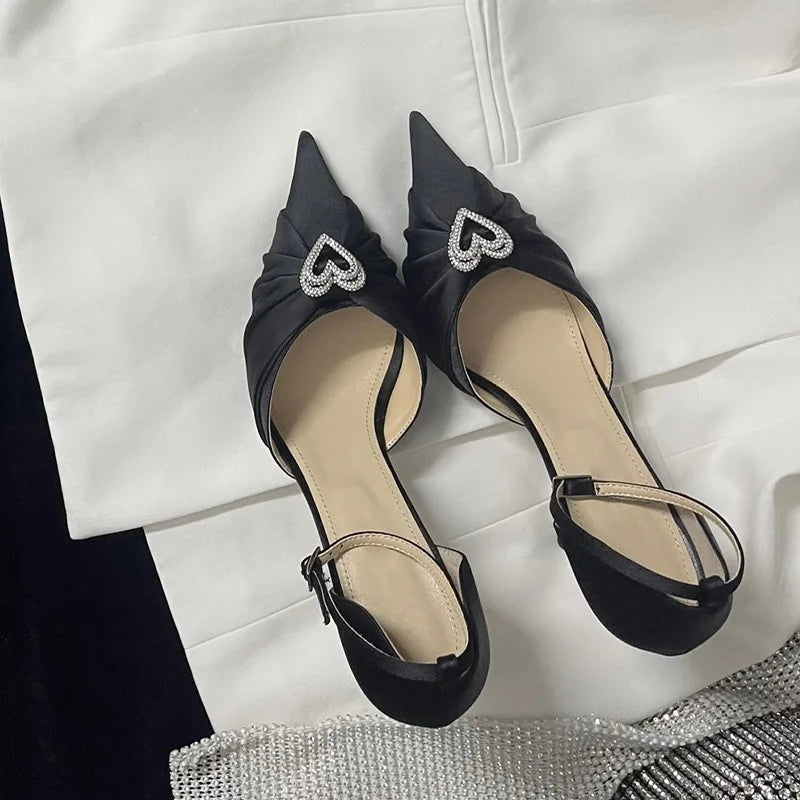 Women's Rhinestone Bowknot Satin Pointed Heel Sandals - Bridesmaid Party Shoes