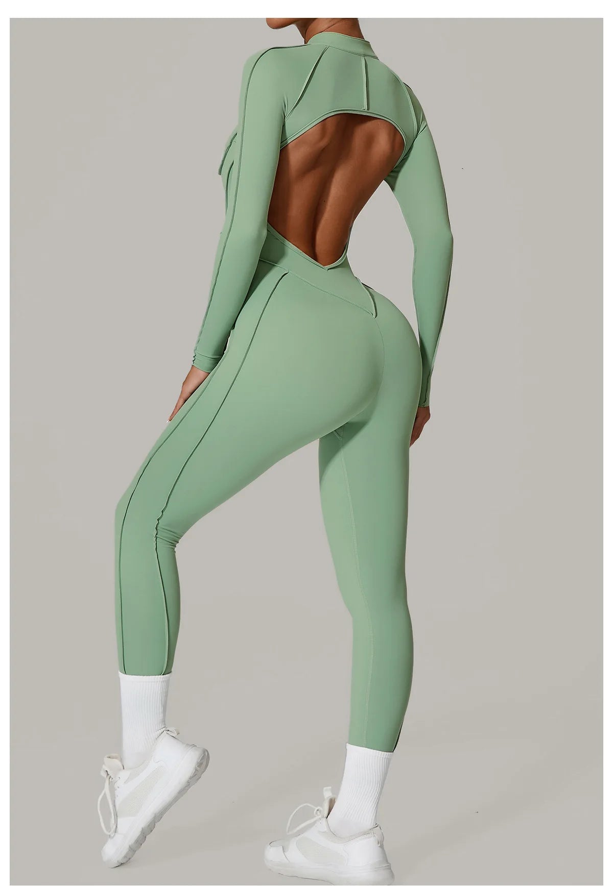 Nylon Jumpsuit - Yoga Fitness Bodysuit with Zipper