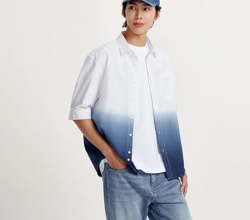 Men's Gradient Tie-Dye Shirt - Summer Designer Mid Sleeve Casual Top