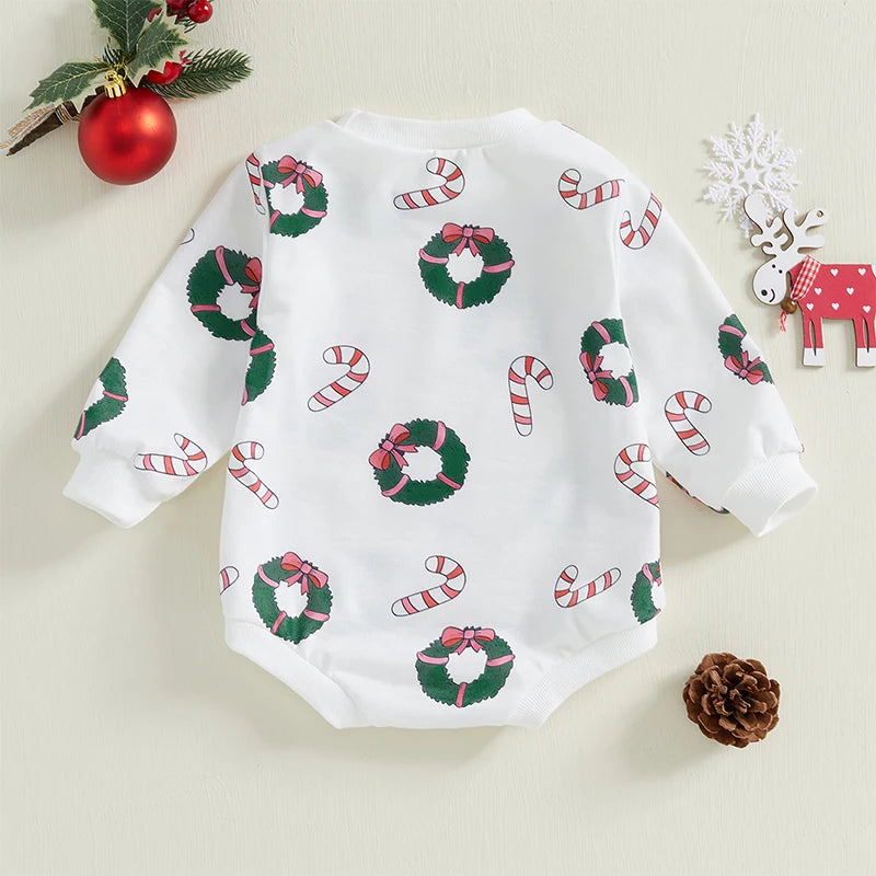 Christmas Candy Cane and Tree Print Romper - Baby Boys Girls Jumpsuit