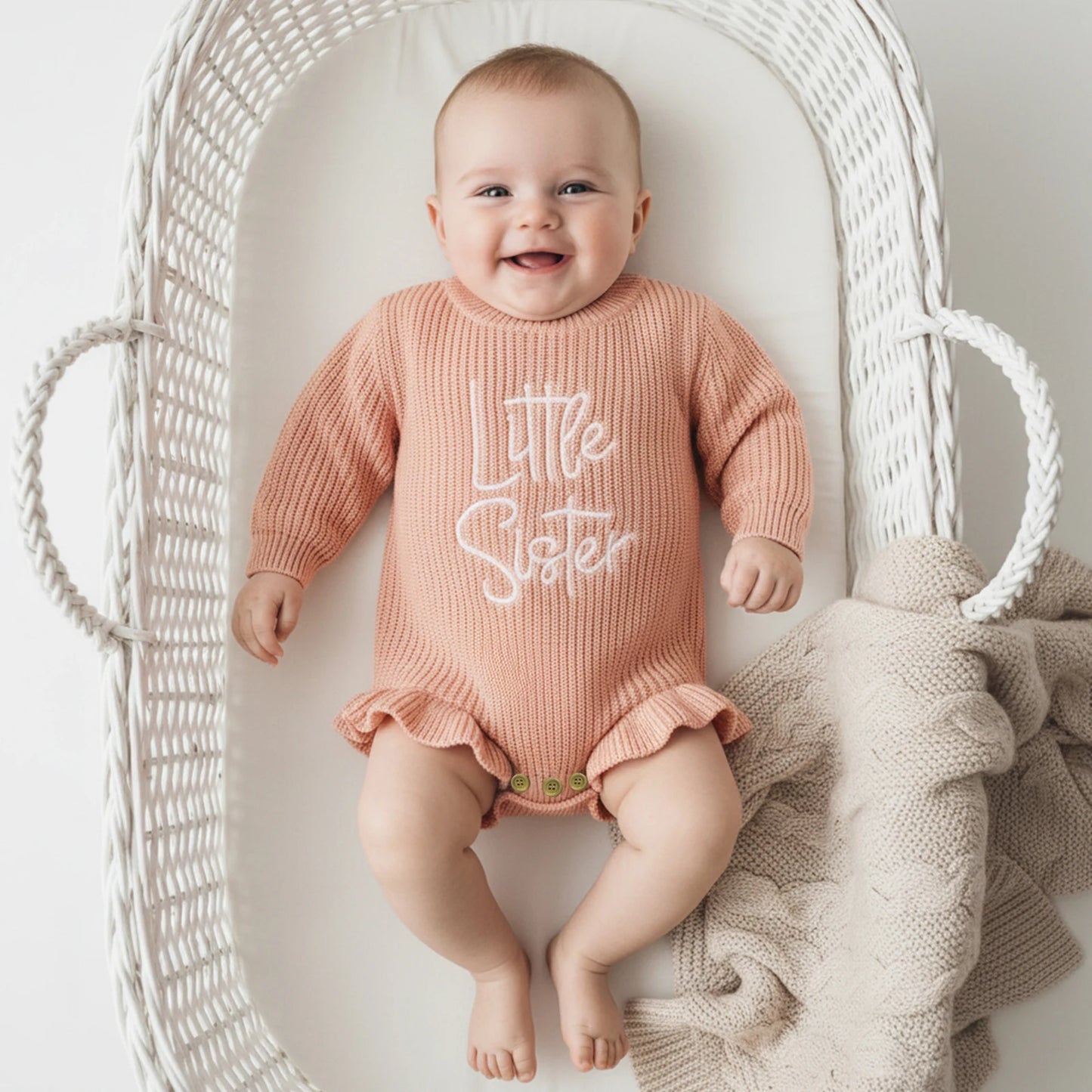 Letter Embroidery Long Sleeve Sweater Romper (0-12M)