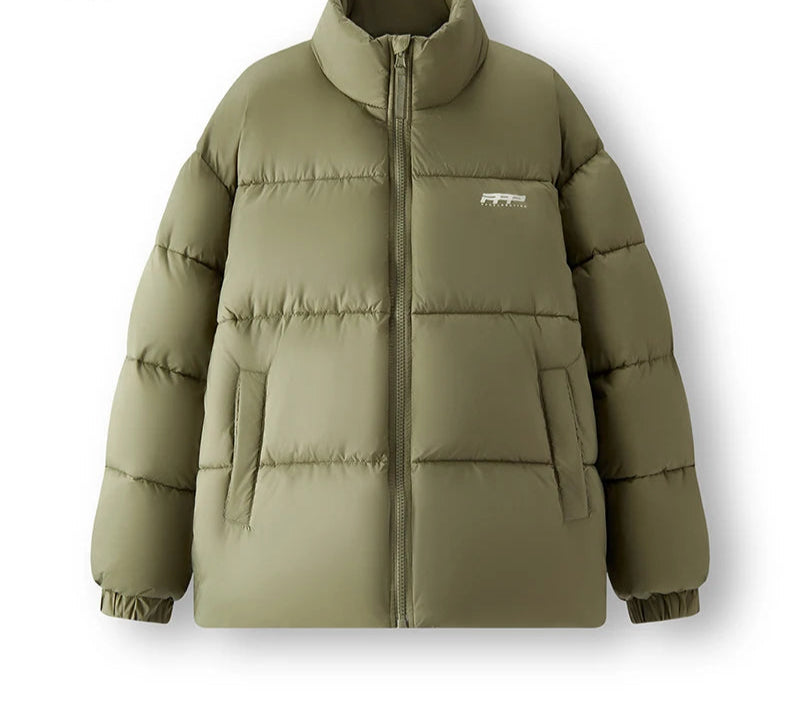 Cotton Padded Jacket Men Thick Printed Texture Stand Collar Winter Fashion Outerwear