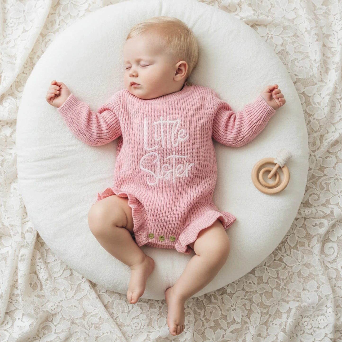 Letter Embroidery Long Sleeve Sweater Romper (0-12M)