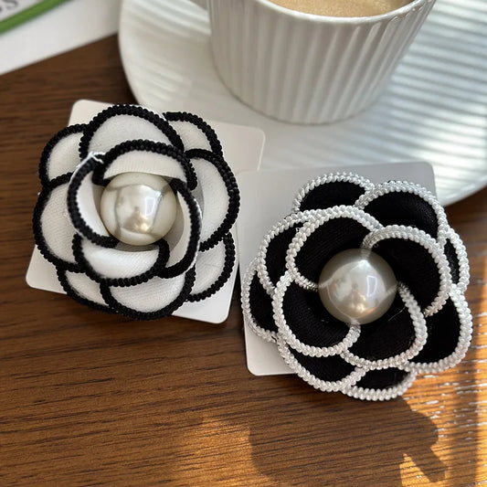Fabric Camellia Brooch - Vintage Pearl Corsage Pin for Women