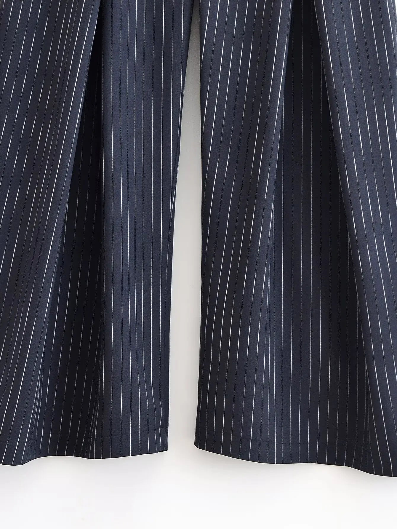 Vintage Striped Pleated Wide Leg Pants - High Waist Office Casual Trousers