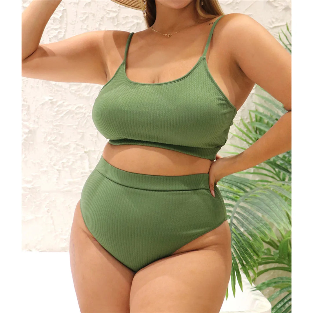 Ribbed Bikini Set - High Waist Two Piece Swimsuit