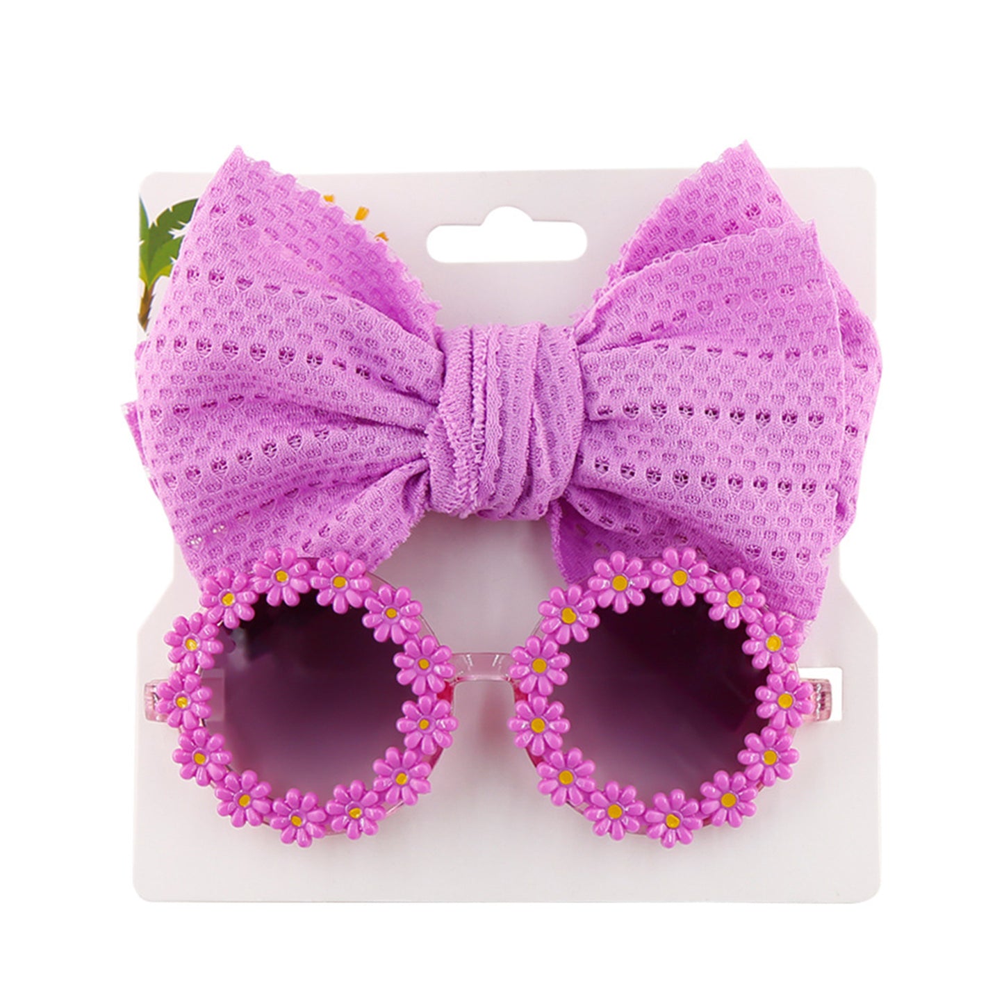 Children Kids Girls  Sunglasses Headband Set  - 2pcs Sunflower Sunglasses Matching Elastic Hollow Bow Hair Band