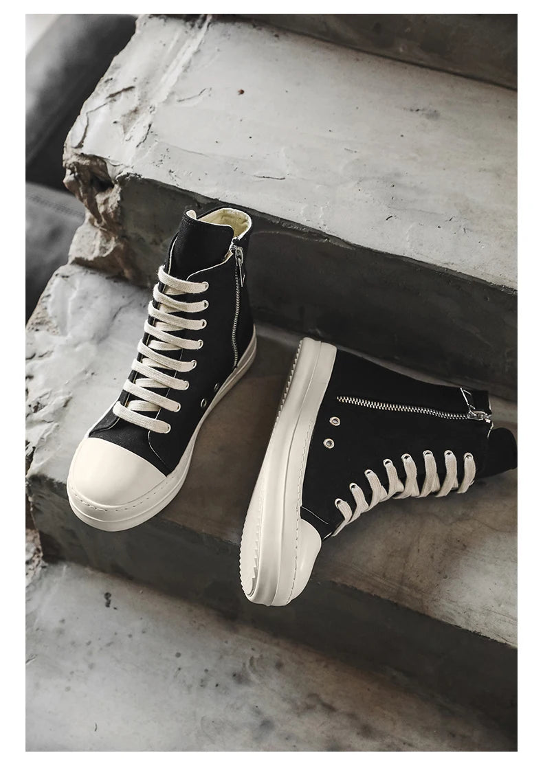 Unisex High-Top Leather Sneakers - Lace-Up Ankle Boots