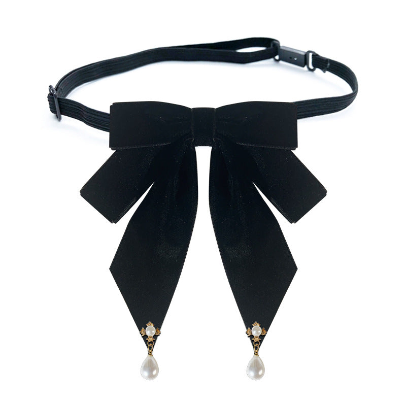 Vintage Velvet Fabric Bow Tie Brooch - Pearl Bowknot Badge Shirt Collar Pin Luxury Necktie