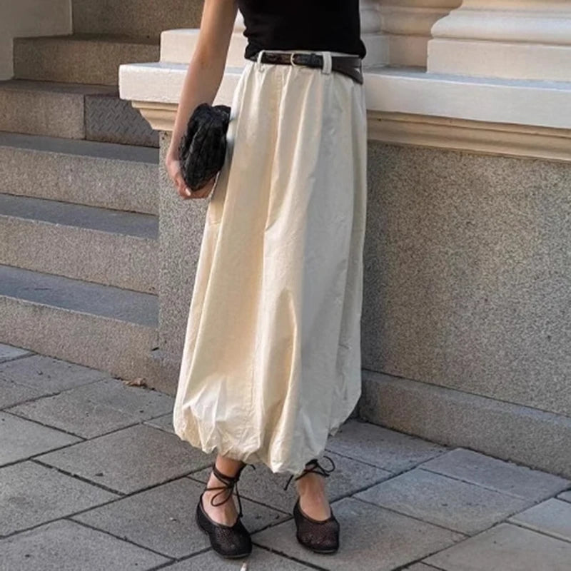 Women's High Waist  Splice Bud  Loose Midi Skirt