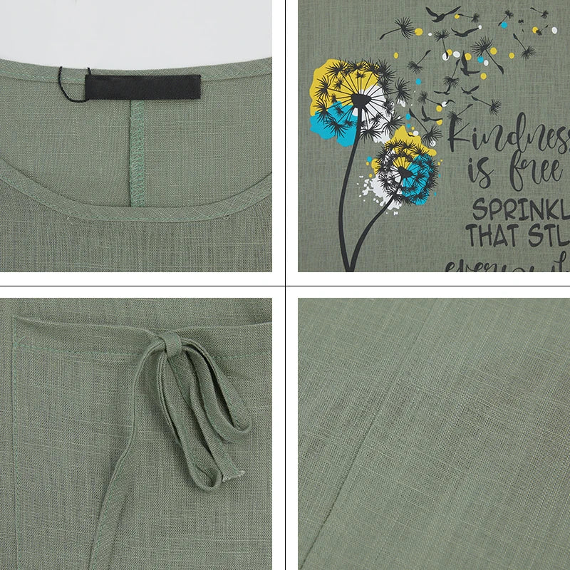Women's Oversized Cotton Linen Floral Print T-Shirt – Short Sleeve