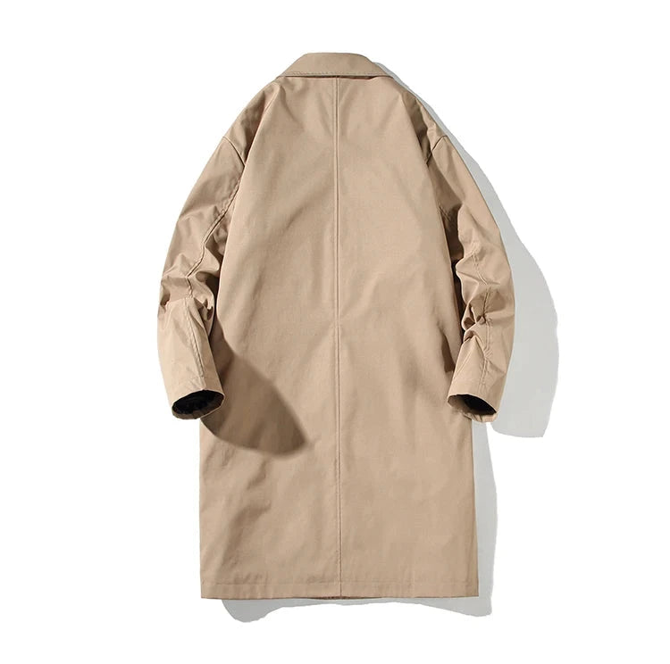 Men's Windbreaker Medium Length Turn Down Collar Trench Coat