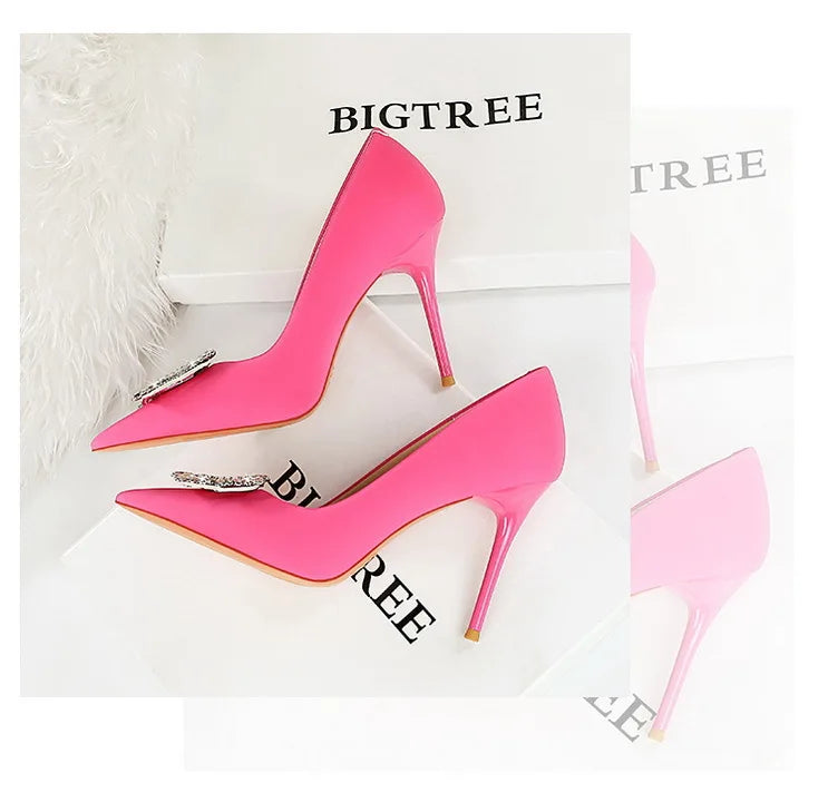 Women's Metal Rhinestone High Heels Silks Satins  Stilettos