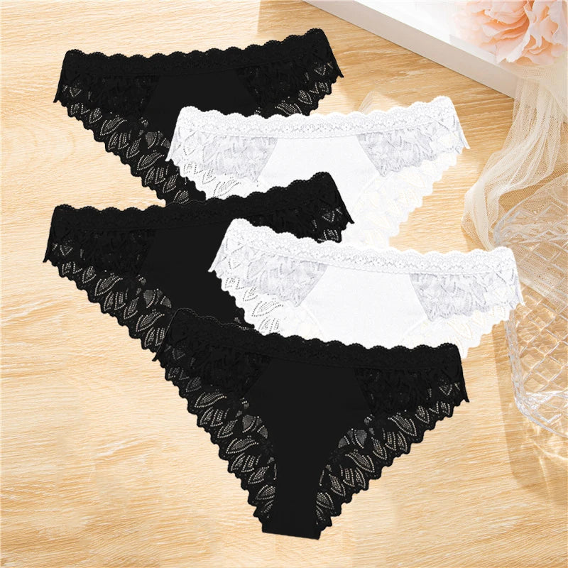 5Pcs Women's Lace Hollow Out Panties Low-Waist Comfortable Underwear Floral Breathable Briefs Stretch Soft Lingerie