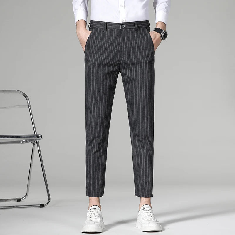 Men's Stripe Plaid Ankle Length Trousers