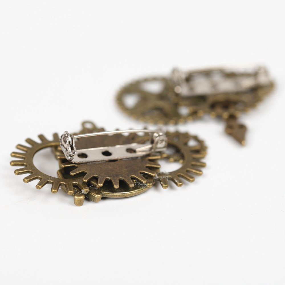 Vintage Steampunk Wings Brooch with Tassel Chain - Lapel Pin Badge