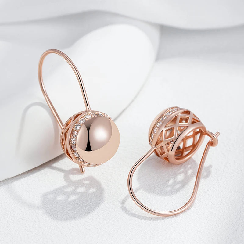 Women's Rose Gold Ball Drop Earrings - Natural Zircon Wedding Jewelry