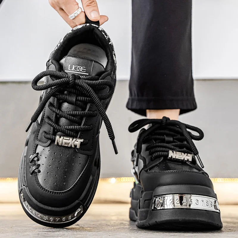 Men's Platform Sneakers - Metal Detail Vulcanized Sports Shoes