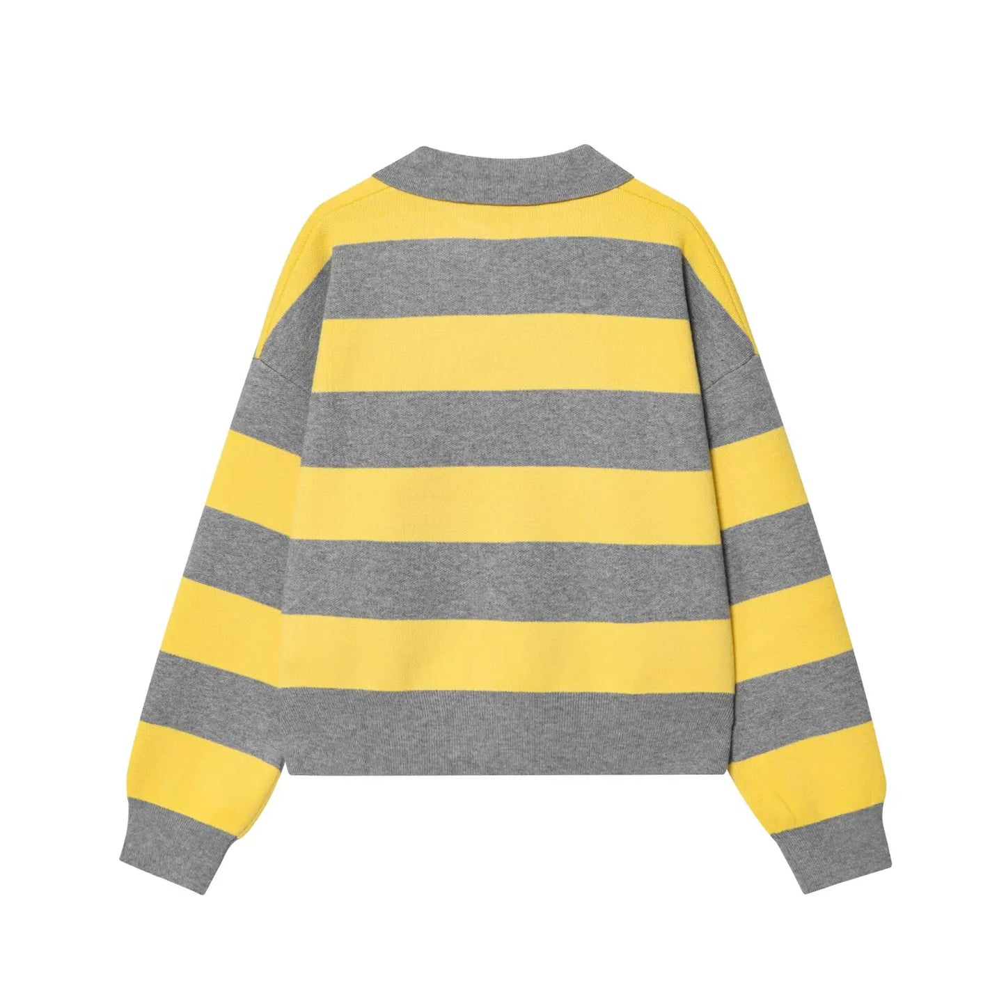 Striped Knit Polo Neck Sweater